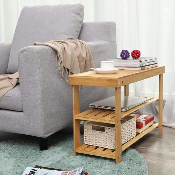 Rootz Skostativ, skoskab med bænk, bambus skobænk med 3 hylder - Badestativ - 70 x 28 x 45 cm