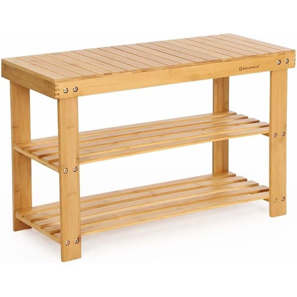 Rootz Skostativ, skoskab med bænk, bambus skobænk med 3 hylder - Badestativ - 70 x 28 x 45 cm