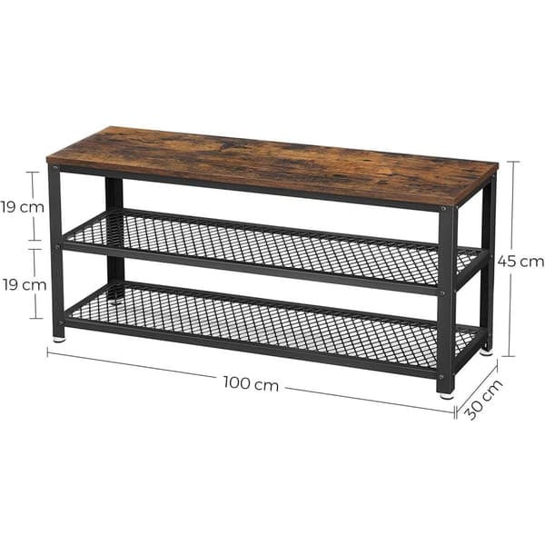 Rootz Skobänk - Skoställ - Skoskåp - Skoupplägg - Industriell - 100 x 30 x 45 cm - Metall - Bearbetat trä