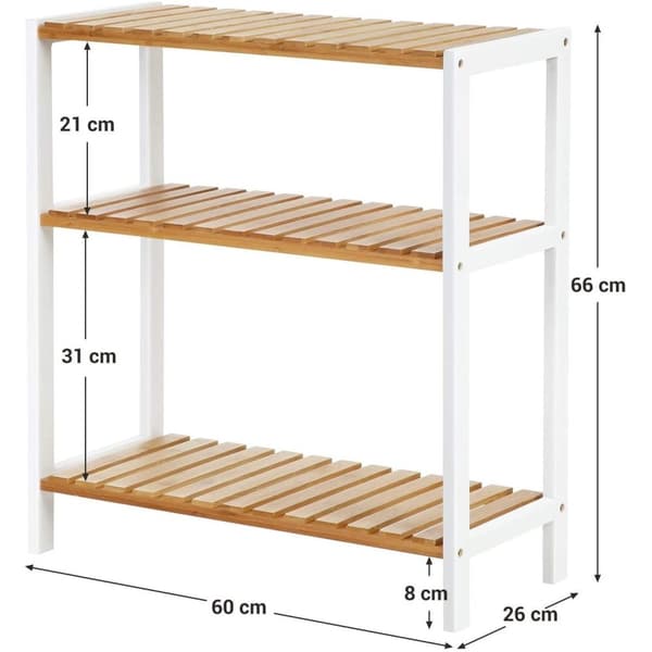 Rootz Skoställ - Skohylla - Bambu - Rack - 3 nivåer - Vit - Beige - 60 x 26 x 66 cm