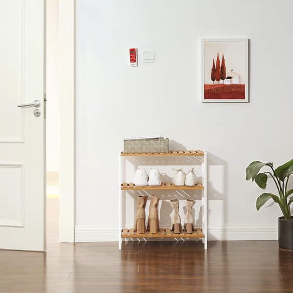 Rootz Skoställ - Skohylla - Bambu - Rack - 3 nivåer - Vit - Beige - 60 x 26 x 66 cm