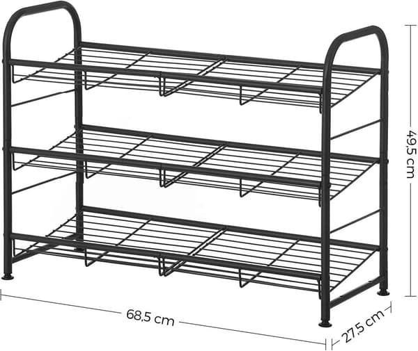 Rootz Skostativ - Skoarrangør - 3 niveauer - Max 12 par sko - Stål - Sort - 68,5 x 27,5 x 49,5 cm