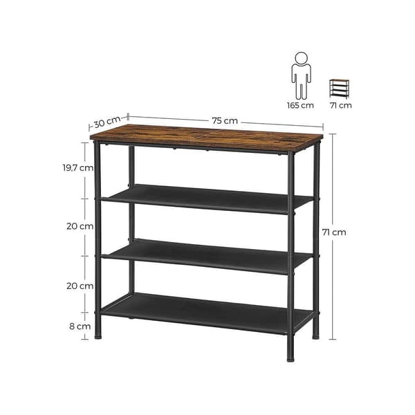 Rootz kenkäteline - 3 hyllyä kenkäteline - kenkien säilytysteline - kenkien järjestely - kenkäkaappi - kenkähylly - vintage ruskea/musta - 75 x 30 x 7