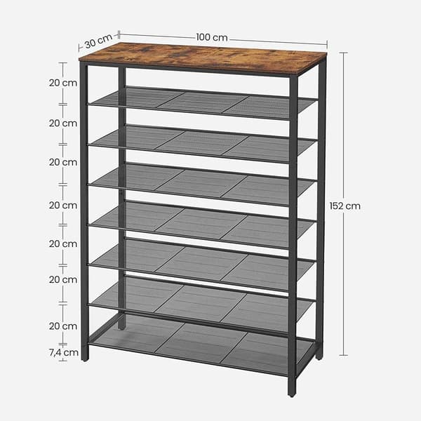 Rootz-kenkäteline - 7 ristikkohyllyä kenkäteline - kenkien säilytysteline - kenkien järjestäjä - kenkäkaappi - kenkähylly - vintage ruskea/musta - 100