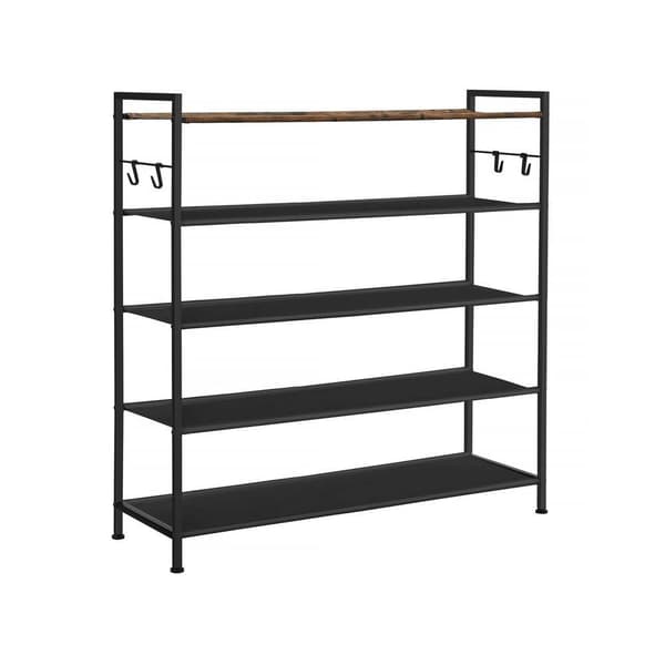 Rootz Skostativ - Skostativ med 5 niveauer - Pladsbesparende skoholder - Skabe skostativ - Træskohylde - Moderne skoopbevaring - Vintage brun-sort - 2