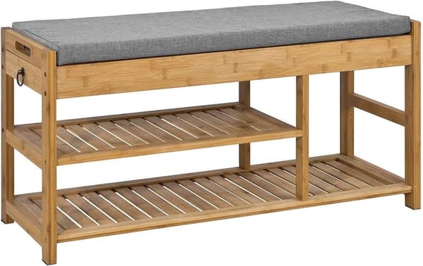 Rootz Bamboo Shoe Rack - Skobänk med sittdyna - Hall Skoförvaring Bänk Organizer med lådor