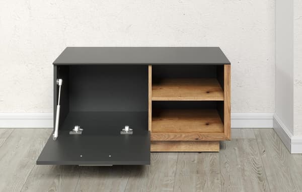 Rootz Coat Rack Bench - Entryway Seat - Shoe Storage - Hallway Organizer - Furniture - Cloakroom Solution - Anthracite with Coast Evoke Oak - 90x48x40