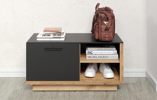 Rootz Coat Rack Bench - Entryway Seat - Shoe Storage - Hallway Organizer - Furniture - Cloakroom Solution - Anthracite with Coast Evoke Oak - 90x48x40