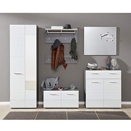 Rootz Bench - Seating Chest - Storage Settee - Shoe Rack - Entryway Furniture - Lounge Seat - Hallway Organizer - White High-Gloss & Sardegna Smoke Si