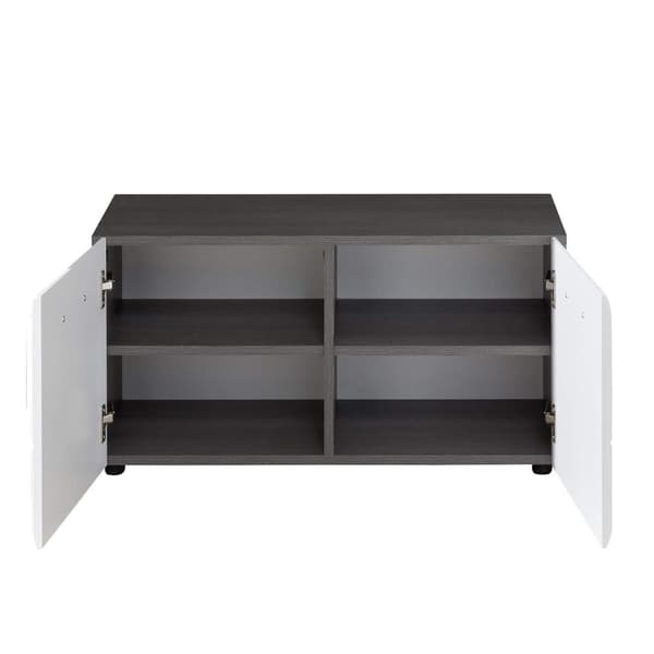 Rootz Bench - Seating Chest - Storage Settee - Shoe Rack - Entryway Furniture - Lounge Seat - Hallway Organizer - White High-Gloss & Sardegna Smoke Si