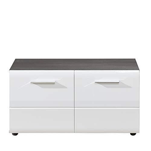 Rootz Bench - Seating Chest - Storage Settee - Shoe Rack - Entryway Furniture - Lounge Seat - Hallway Organizer - White High-Gloss & Sardegna Smoke Si