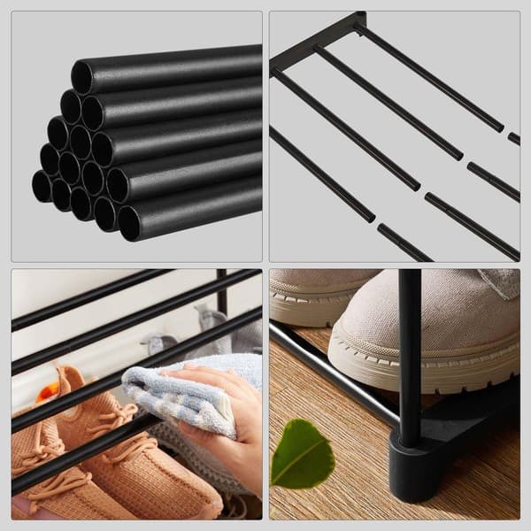 Rootz Skostativ - 3 hylder Skohylder - Skoopbevaring - Skoopbevaringsstativ - Skodisplaystativ - Metalrør/plastikforbindelser - Sort - 92 x 30,5 x 55