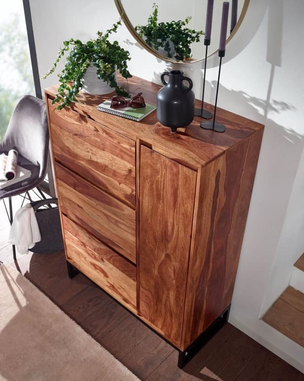 Rootz skoskab massivt sheesham træ 88x120x40 cm skohylde lukket - Design sko kommode med hylde - Sko opbevaringshal kommode til sko høj
