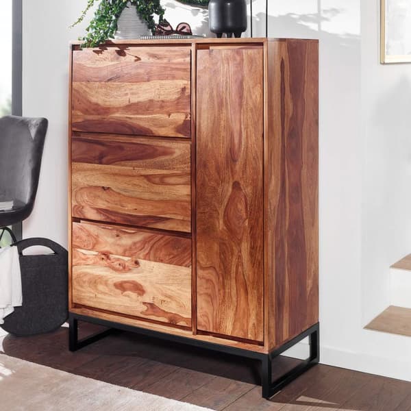 Rootz skoskab massivt sheesham træ 88x120x40 cm skohylde lukket - Design sko kommode med hylde - Sko opbevaringshal kommode til sko høj
