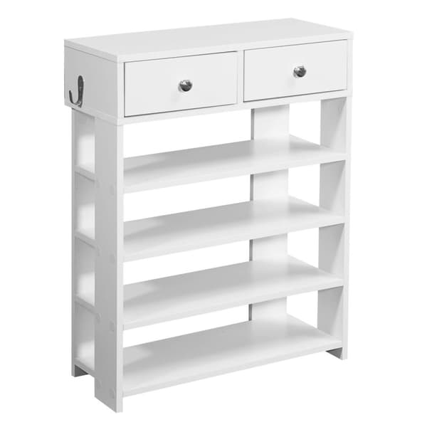 Rootz design kenkäteline 60 x 79 x 24 cm eteisen hylly valkoinen - Kahdella laatikolla varustettu hylly Korkea hylly 4 lokeroa
