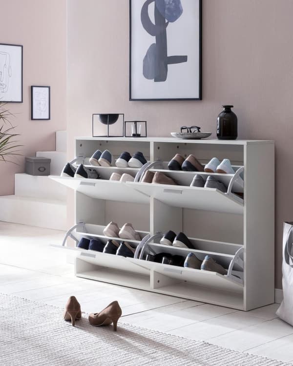 Rootz Skoskab Moderne 120 x 81 x 24 cm træ - Skohylde Hvid 4 rum - Skoskab overskab med hylde - Design Sko Sko Sko Opbevaring - Korridor kiste til sko