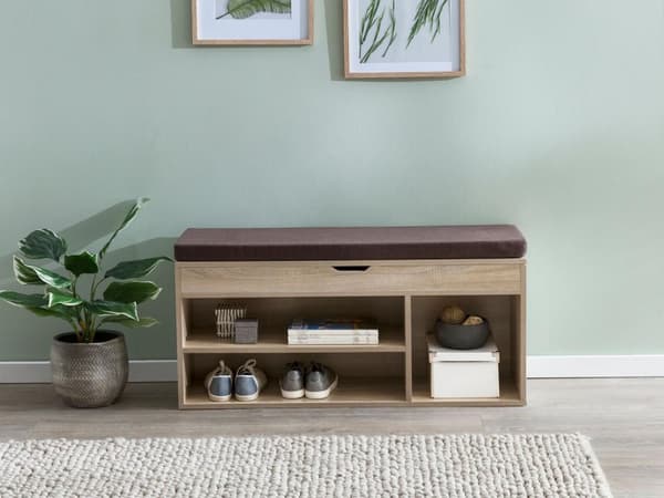 Rootz Bænk med sæde Garderobe Bænk træ 104x51x32 cm Sonoma - Træbænk lille polstret - Bænk smal gang med opbevaringsplads - Brystbænk sko kiste entre