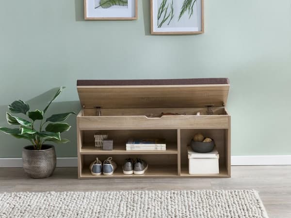 Rootz Bænk med sæde Garderobe Bænk træ 104x51x32 cm Sonoma - Træbænk lille polstret - Bænk smal gang med opbevaringsplads - Brystbænk sko kiste entre