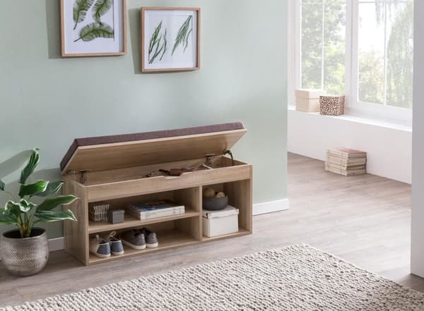 Rootz Bænk med sæde Garderobe Bænk træ 104x51x32 cm Sonoma - Træbænk lille polstret - Bænk smal gang med opbevaringsplads - Brystbænk sko kiste entre