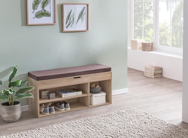 Rootz Bænk med sæde Garderobe Bænk træ 104x51x32 cm Sonoma - Træbænk lille polstret - Bænk smal gang med opbevaringsplads - Brystbænk sko kiste entre