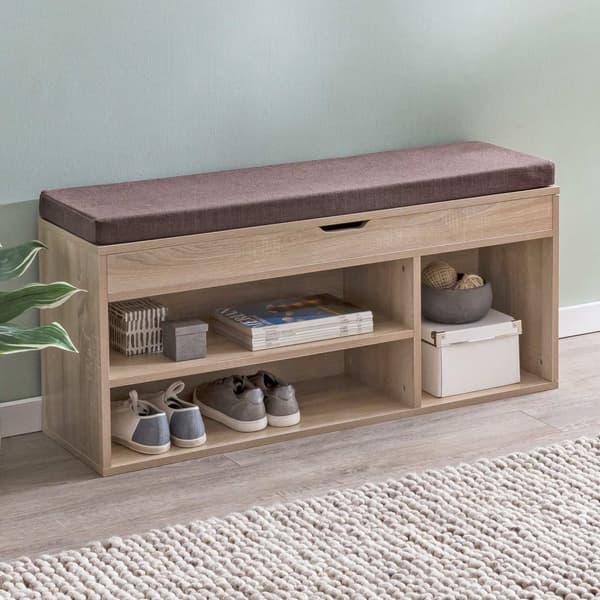 Rootz Bænk med sæde Garderobe Bænk træ 104x51x32 cm Sonoma - Træbænk lille polstret - Bænk smal gang med opbevaringsplads - Brystbænk sko kiste entre