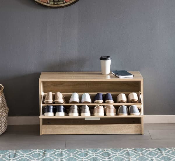Rootz stativ med sæde Sonoma eg sko tipper træ 80 x 47 x 24 cm - Gulvbank lille lukket - Bænk smal gang med opbevaringsplads - Skoskab enkelt bænk bæn