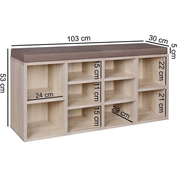 Rootz penkki istuinpäällyksellä sonoma Flurbank 103,5 x 53 x 30 cm - Penkki hyllyillä - Vaatehuoneen penkki säilytystilalla