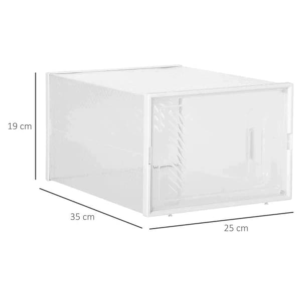 Rootz Skoæske - Transportabelt skoopbevaringsskab - Skoskab - Terningopbevaring - Med magnetlåge - PP - Klar/hvid - 25 x 35 x 19 cm