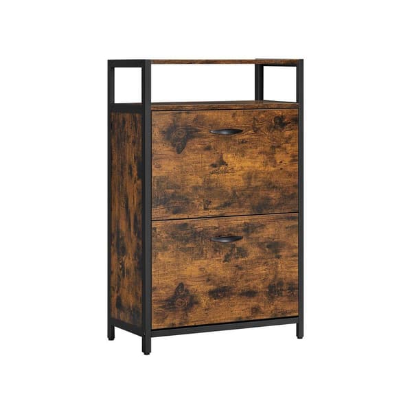 Rootz Skoskåp - 2 klaffar Skoskåp - Skoställ - Skoskåp med dörrar - Skoförvaringsskåp - Spånskiva/stål - Vintage Brun-Svart - 60 x 30 x 95 cm
