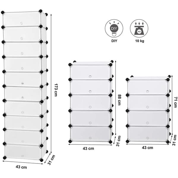 Rootz Skoskab til 20 par sko - 10 etager - Skostativ - 43 x 31 x 173 cm