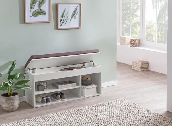 Rootz Bänk med sits Garderob Bänk trä 104x51x32 cm vit - Träbänk liten klädd - Bänk smal hall med förvaringsutrymme - Bröstbänk sko kista hall möbel