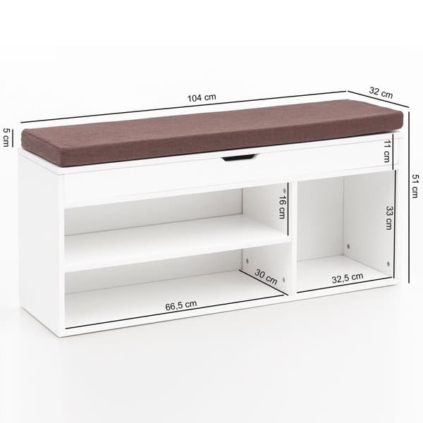 Rootz Bänk med sits Garderob Bänk trä 104x51x32 cm vit - Träbänk liten klädd - Bänk smal hall med förvaringsutrymme - Bröstbänk sko kista hall möbel