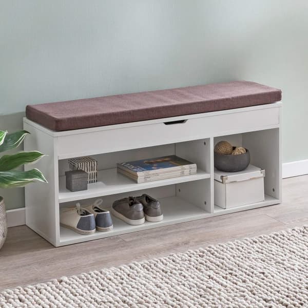 Rootz Bänk med sits Garderob Bänk trä 104x51x32 cm vit - Träbänk liten klädd - Bänk smal hall med förvaringsutrymme - Bröstbänk sko kista hall möbel