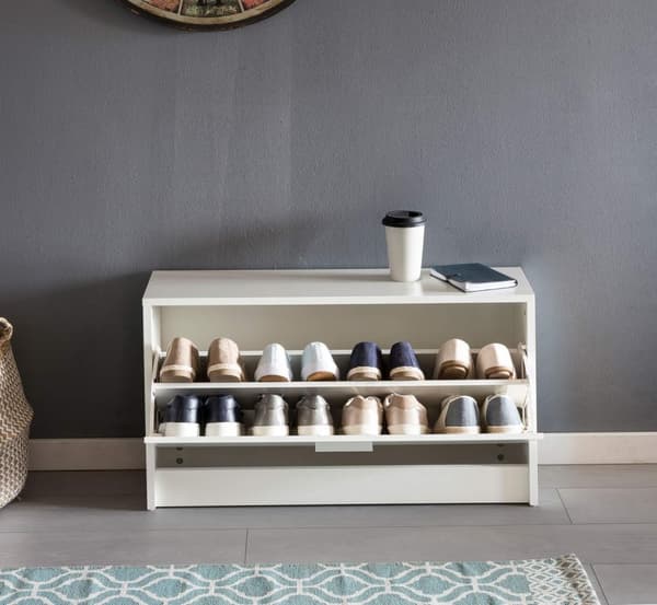 Rootz Bænk med sæde Hvid Sko Dumper Træ 80 x 47 x 24 cm - Gangbank lille lukket - Bænk smal gang med opbevaringsplads - Skoskab enkeltbænk bænkbænk ga