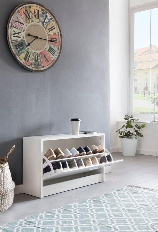 Rootz Bænk med sæde Hvid Sko Dumper Træ 80 x 47 x 24 cm - Gangbank lille lukket - Bænk smal gang med opbevaringsplads - Skoskab enkeltbænk bænkbænk ga