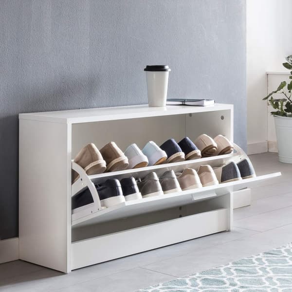 Rootz Bænk med sæde Hvid Sko Dumper Træ 80 x 47 x 24 cm - Gangbank lille lukket - Bænk smal gang med opbevaringsplads - Skoskab enkeltbænk bænkbænk ga