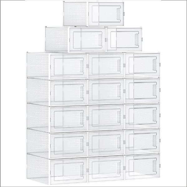 Rootz skoæsker - 18 opbevaringsæsker - foldbar og stabelbar - størrelse 44 - gennemsigtig hvid - 31 x 24,5 x 17,5 cm