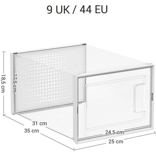 Rootz skoæsker - 18 opbevaringsæsker - foldbar og stabelbar - størrelse 44 - gennemsigtig hvid - 31 x 24,5 x 17,5 cm
