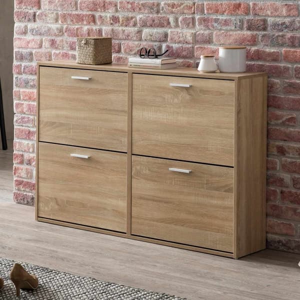 Rootz Modern 120 x 81 x 24 cm Skohylla i trä Sonoma 4 fack - Skoskåp överskåp med hylla - Design skotippar skoförvaring - Korridorlåda för skor högt