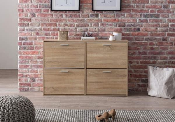 Rootz Modern 120 x 81 x 24 cm Skohylla i trä Sonoma 4 fack - Skoskåp överskåp med hylla - Design skotippar skoförvaring - Korridorlåda för skor högt