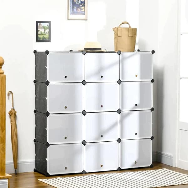 Rootz skoskab - træhammer - sort klemme - plast + stål - sort + hvid - 125 x 32 x 125 cm