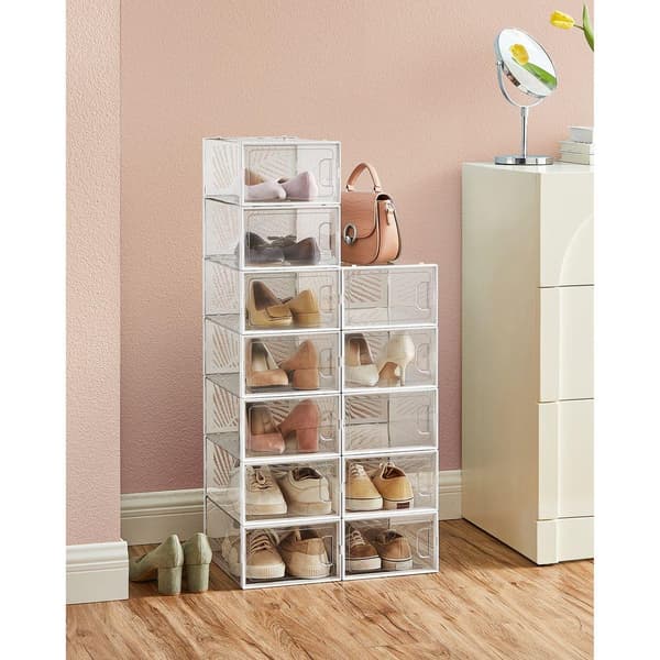 Rootz skoæsker - Sæt med 12 skoæsker - Skoopbevaringsæsker - Skobeholdere i plast - Skobeskyttere - ABS-ramme - Gennemsigtig hvid - 33,5 x 23 x 14 cm