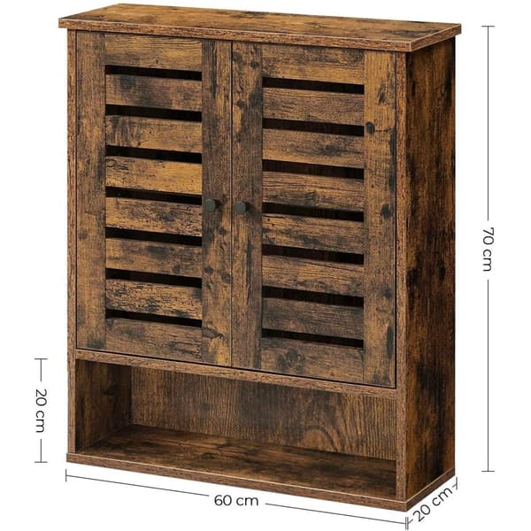 Rootz Vægskab - Badeværelsesskab - Opbevaringsskab - 2 døre - 1 åbent rum - Brun - Forarbejdet træ - Industrielt - 60 x 20 x 70 cm