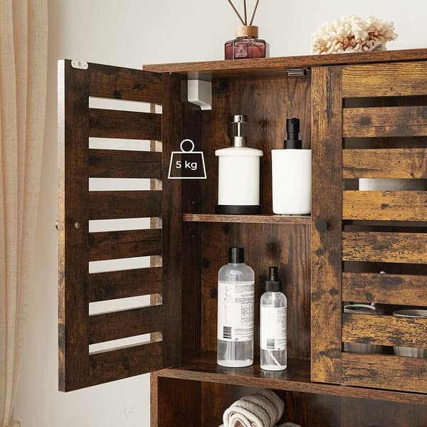 Rootz Vægskab - Badeværelsesskab - Opbevaringsskab - 2 døre - 1 åbent rum - Brun - Forarbejdet træ - Industrielt - 60 x 20 x 70 cm