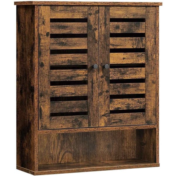 Rootz Vægskab - Badeværelsesskab - Opbevaringsskab - 2 døre - 1 åbent rum - Brun - Forarbejdet træ - Industrielt - 60 x 20 x 70 cm