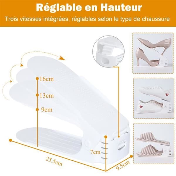 Skoorganisatör - LZQ - 10-pack - Justerbar - Platsbesparing - Vit