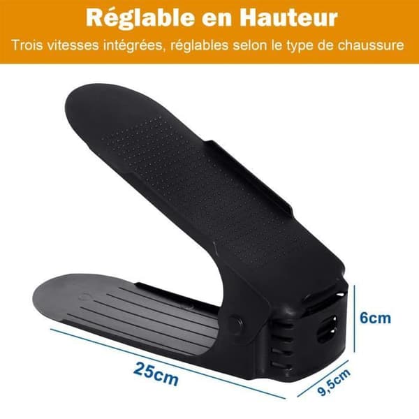 Shoe Organizer - LZQ - Paket med 10 - Justerbar - Platssparande - Svart
