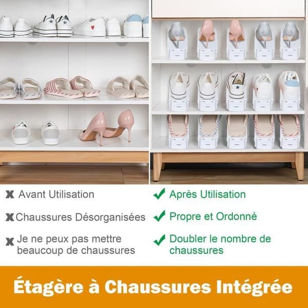 Shoe Organizer - LZQ - Paket med 30 - Justerbar - Platssparande - Vit