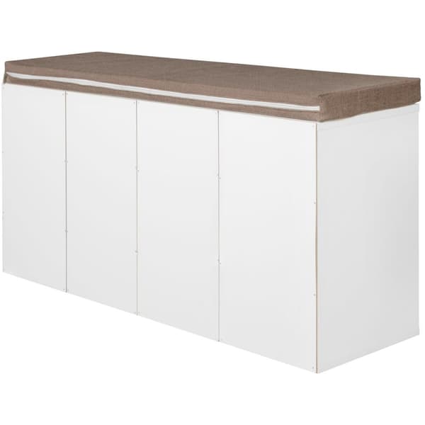 Rootz bänk med sittdyna, vit Hallbänk 103,5 x 53 x 30 cm - Bänk med hyllor - Garderobsbänk med förvaringsutrymme