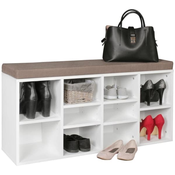 Rootz bänk med sittdyna, vit Hallbänk 103,5 x 53 x 30 cm - Bänk med hyllor - Garderobsbänk med förvaringsutrymme